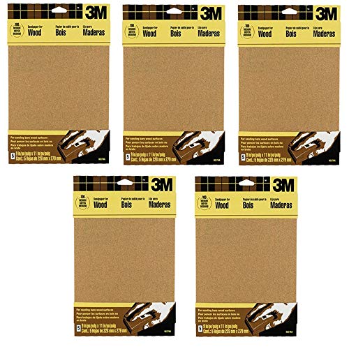 3M Garnet Sandpaper, 9-Inch by 11-Inch, Assorted-Grit, 5-Sheet - 9040NA, 5 Pack