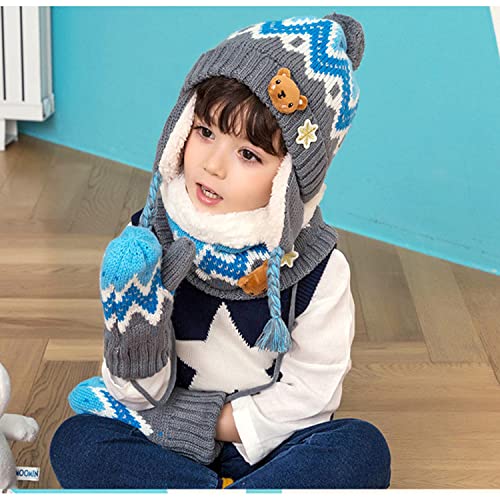 Unisex Girls Boys Winter Hat Scarf Gloves Set Infant Toddler Baby Beanie Caps Scarf Mittens Earflap 3pcs (S (1-3T), 3pcs-Blue)