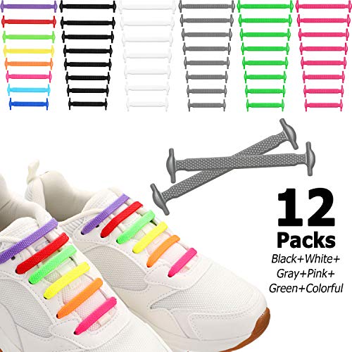Gejoy Schnürsenkel ohne Binden, wasserdicht, elastisch, Silikon, für Erwachsene, Schwarz, Weiß, Grau, Pink, Grün, Bunt