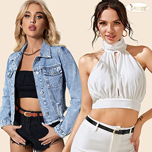 JASGOOD 3 Pack Skinny Leather Chic Belt for Women, PU Leather Thin Belt with Metal Gold Buckle for Jeans Pants Dress2