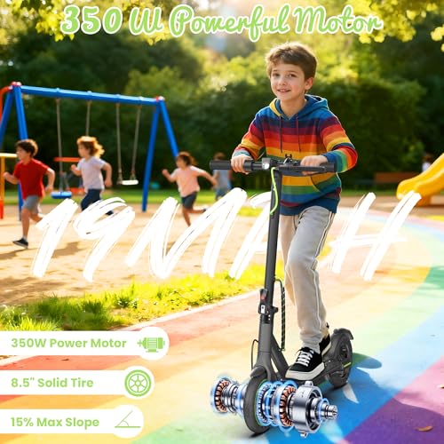 Image of WERHY Foldable Kids Electric Scooter, 350W Motor, Max 12 /16Miles Long Range, 19 MPH Max Speed, 8.5 inch Solid Tire, Lightweight Foldable E-Scooter with Dual Braking, Digital Display, Cruise Control