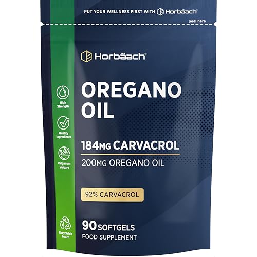Oregano Oil Capsules 200mg | High Carvacrol 184mg (92% Carvacrol) | Naturally Sourced Essential Oil of Oregano | 90 Softgels | by Horbaach