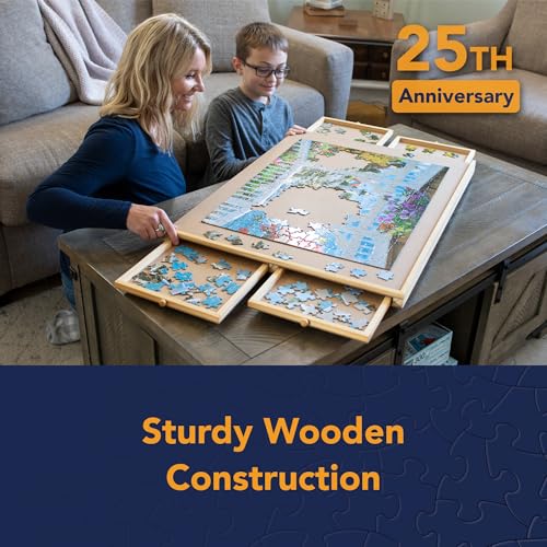 Bits and Pieces Puzzle Board with Drawers – 1000 Piece Jigsaw Puzzle Table Organizer Premium Wooden Puzzle Board for Adults 22.25"x 30" Smooth Non-Slip Surface Portable Puzzle Table with Sorting Trays3