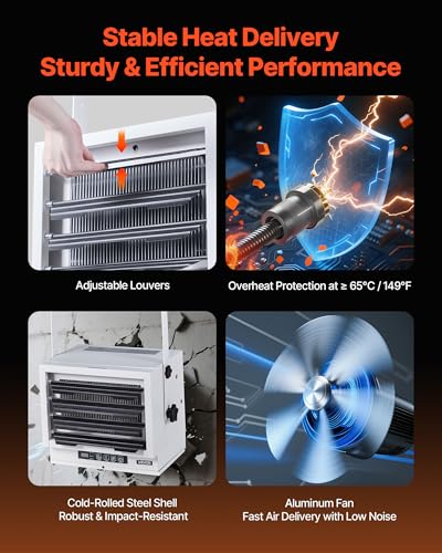 Image of VEVOR Electric Garage Heater, 10000-Watt with Remote Control & 10 Hour Timer & Overheat Protection Wall /Ceiling Mounted Shop Heater, Commercial Fan-forced for Indoor Workshop Warehouse,240V White