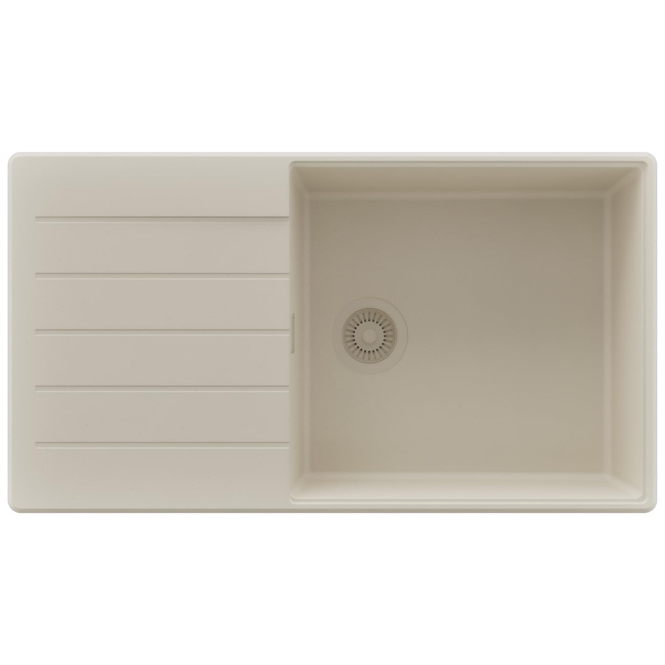 PRIMAGRAN Evier Cuisine en Granit Tout Beige 90x50cm, Lavabo 1 bac + Kit de Vidage, Évier à Encastrer au Meuble 60cm - Copenhague Top S668