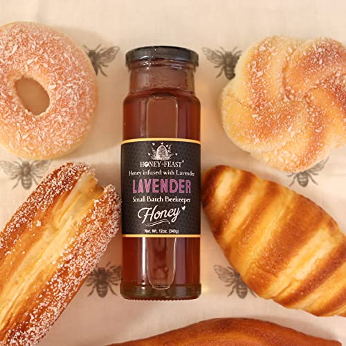 Honey Feast Organic Lavender Honey | 12Oz Gourmet Flavored Honey | Perfect For Tea, Cooking & Baking | Florida Beekeeper-Bottled #TOP3