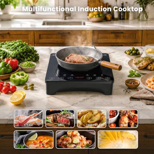Image of 1800W Portable Induction Cooktop, 8 Inch Heating Plate, Touch Control