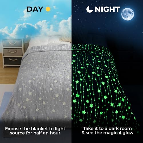 Image of Story@Home Glow Blankets for Kids |Breathable Summer Blanket |Kids Blanket 0-15 Years (200x150cm) Soft Fleece Blanket | Cozy & Warm All-Season Radium Blanket for Boys & Girls - Stars