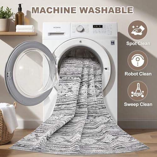 Nakagishi 5x7 Area Rugs Living Room: Washable Large Neutral Soft Rug Stain Resistant Non-Slip Carpet for Men Modern Home Enthusiasts Aged 25-45 - High Traffic Areas - Bedroom Office- Black White