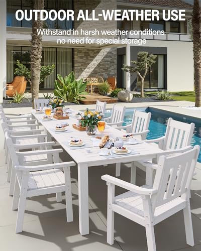 Image of YEFU Outdoor Patio Dining Sets: All Weather 12 Piece Dining Table Set for 10 with Umbrella Hole & Aluminum Frame - Outdoor Furniture 2 Table and 10 Chairs for Outside Backyard /Porch /Deck White