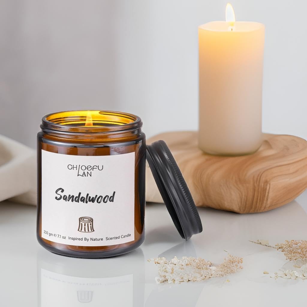 Chloefu Lan Sandalwood Candles, Luxury Candle for Home Scented, Highly Scented, Long Lasting & Non Toxic, Natural Organic Soy Wax, Housewarming Gift for Women and Men, Amber Candle, 14 oz - Image 6