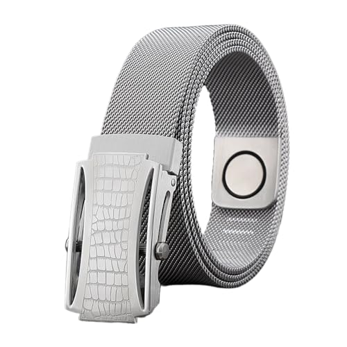 Stainless Steel Belts for Men, Metal Magnetic Braided Non-Leather Men's Belt with Automatic Buckle