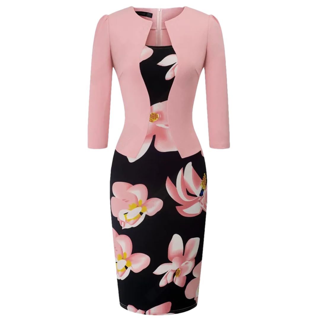 Vestido De Tubo Ajustado para Mujer Elegante De Una Pieza Formal De Negocios con Estampado Floral Vintage para Trabajo De Dama Y Oficina