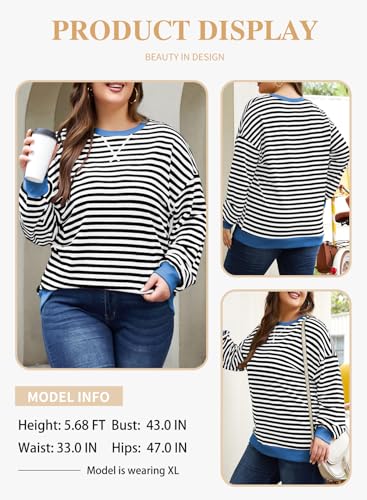 Image of Eytino Women Plus Size Striped Color Block Crewneck Sweatshirt(1X-5X) | Oversized Pullover Tops,Long Sleeve Casual Shirt,Workout & Daily Wear,2026 Fall Fashion Clothes Outfits