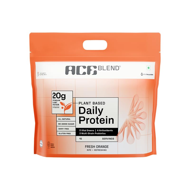 Image of Ace Blend Daily 20G Plant Protein (60 Servings) | Pea & Brown Rice Isolate | 3 Vital Greens 4 Antioxidants 3 Probiotics | Boosts Strength, Recovery, Fat Loss | No Added Sugar | Unisex | Orange Flavour