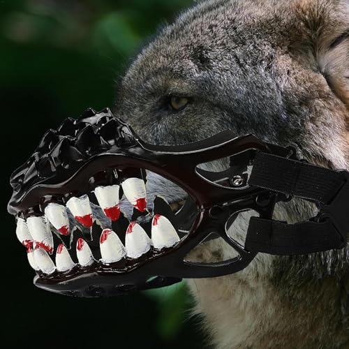 Halloween Maulkorb Hund mit Zähnen Gruseliges Kostüm mit großen Zähnen gruseliges Zubehör für Halloween Verstellbar Lustiger Werwolf Maulkorb Maulkorb Beißschutz für