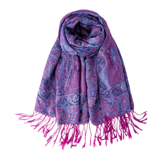 TUSHUSTY Pashmina Feel Shawls Wraps Rave Scarf for Women Soft Silky Reversible Men Scarves Hijab Deep Purple Blue