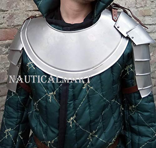 NauticalMart Pair of Warrior Pauldron & Gorget Steel Medieval Shoulder Armor LARP Fantasy Armor Costume