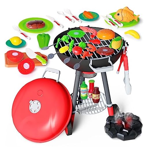 Yalujumb 68PCS Toy BBQ Grill Set,Kitchen Toy Set,Barbecue Kitchen Cooking Playset with Realistic Spray,Light&Sound,Kids Grill Playset Interactive BBQ Toy Set for Kids