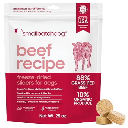 smallbatch Pets Freeze Dried Raw Dog Food, Beef Recipe, 25 oz, Organic High Protein Dog Food, Grain Free, Made in The USA, Humanely Raised Meat, Single Protein, for Picky Eaters, Hydrate & Serve