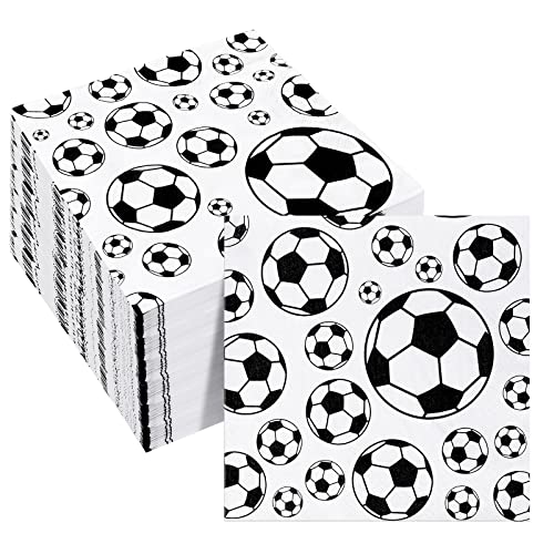 Hotop 50 Pcs Neon Napkins Glow in Dark Rainbow Soccer Napkins Birthday Disposable Paper Party Decorations Supplies(Soccer)