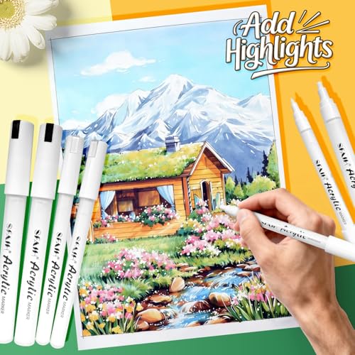 Image of SFAIH White Paint Markers Pens - 4 Pack 2-3MM Medium Tip Acrylic White out Markers for Rock Painting, Wood, Metal, Fabric, Plastic, Canvas, Glass, Ceramic, Diy Crafts, Drawing, Tire, Correction