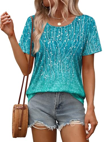 OFEEFAN Women's Clothing Trendy Short Sleeve Summer Tops Dressy Casual Crewneck T Shirts Plus Size Spring Clothes Loose Fit2