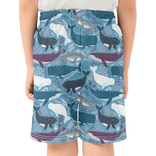 Narwhal Whale Floral Pattern Boy Casual Shorts Athletic Shorts Pants with Pockets4