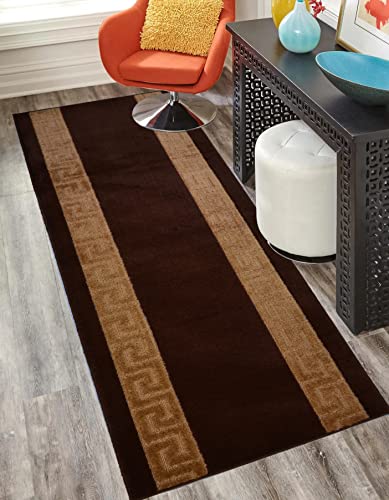 RugStylesOnline Washable Custom Size Runner Rug Meander Design Brown Beige,