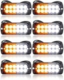 Leelosp 14 Pcs 12 LED Strobe Lights for Tow Trucks Construction Vehicles Surface Mount Emergency Hazard Beacon Safety Warning Lamps Flashing 12-24V Grille Head for Car Accessories (Amber and White)