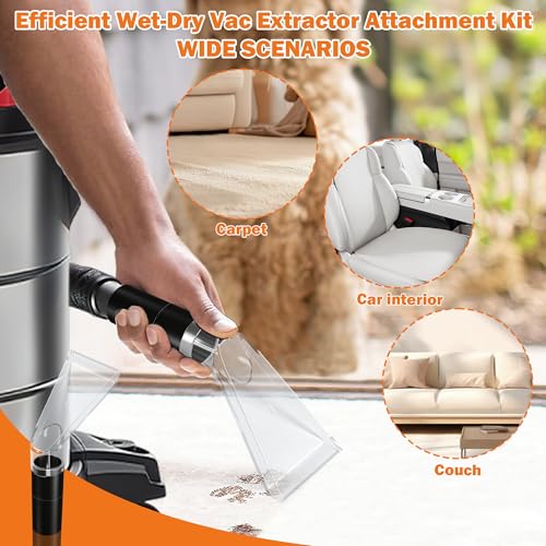 Image of Universal Fit All Shop Vac Extractor Attachment Kit Wet /Dry Vacuums with 2-1 /2 inch, 1-7 /8 inch, 1-1 /4 inch Adapters for Carpet Cleaning, Upholstery & Auto Detailing (Small)