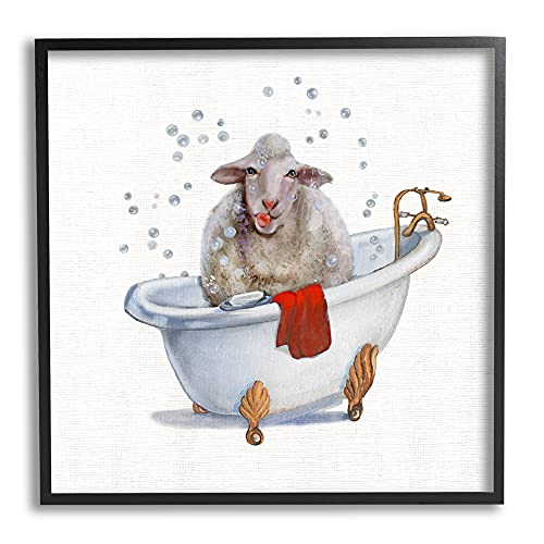 Image of 'Shaggy Sheep in Bubble Bath Playful Farm'| Framed Giclee Art | Stupell Industries | Black, 12 x 12 Inches, Easy to Hang and Sturdy, Made in USA, by Donna Brooks
