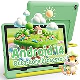 Ainmel Kids Android 14 Tablet für Kinder, Octa-Core Prozessor, 14 GB + 64 GB, 5000 mAh, Kindersicherung, WiFi 6, Bluetooth 5.3, sicheres Gehäuse für Kinder (Grün)