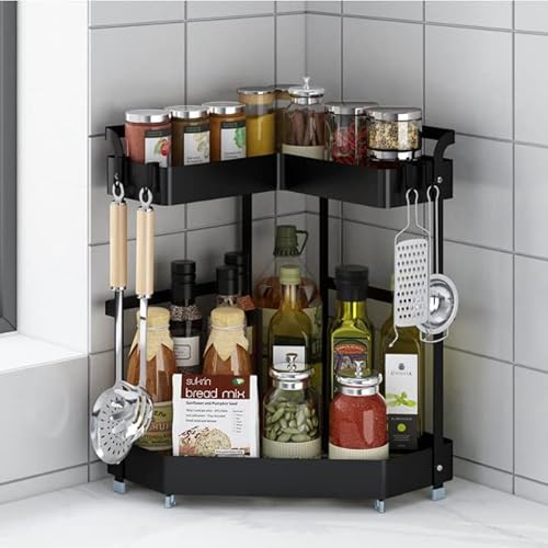 UMDONX Gewürzregal 2 Etagen Küchenarbeitsplatte Standaufbewahrung Organizer Gewürzflaschen Gläser Rack Halter Cover