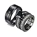 Aeici Bagues Fiançailles Homme Anneaux Acier Inoxydable Bague Brossée et Bague Princesse Zircon Cubique Noir Femme 59 + Homme 59