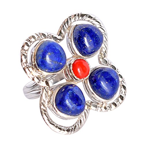 Bague en argent 925 lapis-lazuli rouge réglable et fait main