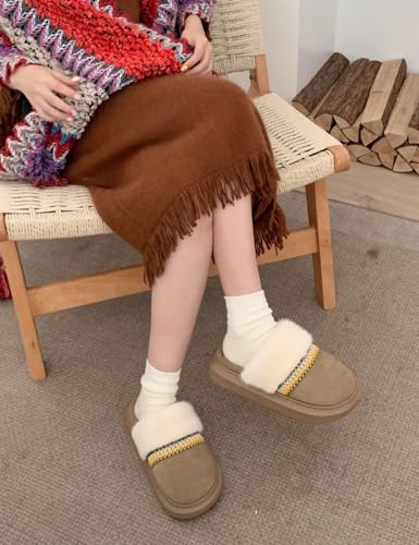 Women's Retro Fluffy Slippers Soft Plush Warm Slip-on Shoes Memory Foam Warm Winter House Slipper Indoor Outdoor Cozy Shoes3