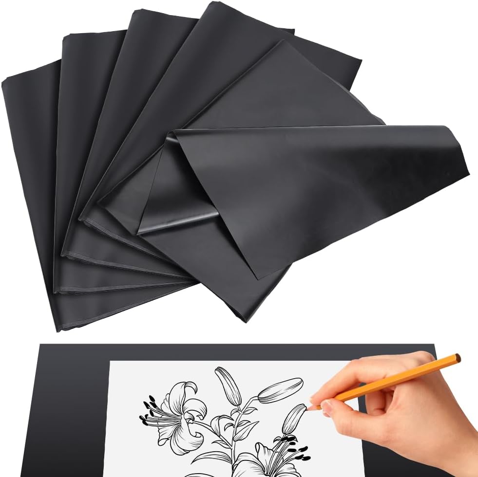 NBEADS 6 Pcs Large Carbon Paper for Tracing, 20.31x47.24 Inch Black Graphite Transfer Paper Carbon Wax Transfer Paper for Woodworking Fabric Canvas Patterns Sketch Drawing DIY Projects