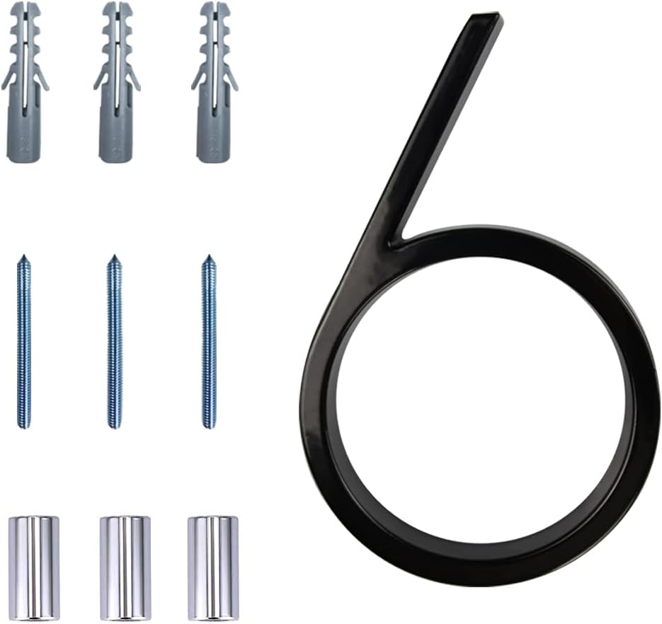 Floating Modern House Numbers 5 inch, Deamos Zinc Alloy Home Address Number for Outside House with Reflective Paint Finish Black, Floating Mount or Flush Mount