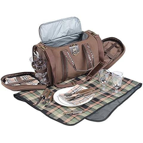 Picknicktasche mit Campinggeschirr Picknickkorb 29 teilig Umhängetasche 45 x 25 x 24 cm Braun Cover