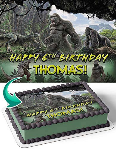 Cakecery King Kong Godzilla Edible Cake Image Topper Personalized Birthday Cake Banner 1/4 Sheet