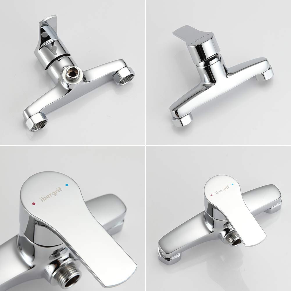 Ibergrif M12057 Miscelatore doccia con soffione, sistema doccia a parete con supporto regolabile e flessibile 150 cm