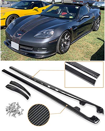 Extreme Online Store Replacement for 2005-2013 Chevrolet Corvette C6 Wide Body Models | ZR1 Style Side Skirts Rocker Panels with Mud Flaps Pair (Carbon Fiber)