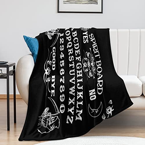 Vintage Skeleton Magic Ouija Spirit Board Black Flannel Fleece Throw Blankets 50"X40" Fluffy Winter Fall Blanket Cozy Soft Fuzzy Plush Home Decor For Couch Bed Sofa Bedroom Living Room Travel #TOP7