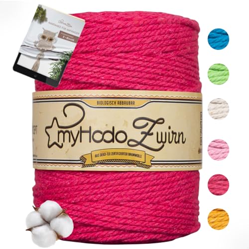 Hilo de Macramé Premium 3mm Rosa myHodo – 100% Algodón Ecológico Certificado Oeko-Tex, Sin Plástico – Incl. E-Book de Macramé para Principiantes – Ideal para Decoración de Pared (100m)