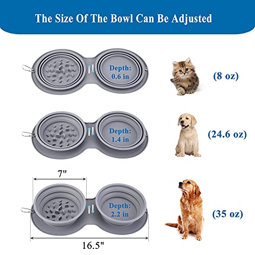 Filhome Collapsible Portable Double Dog Cat Bowl Dish With Mat, No Spill Non-Skid Silicone Slow Feeder Puzzle Pet Travel Bowl, Dog Cat Water And Food Bowl Dish For Travel Camping Hiking #TOP1