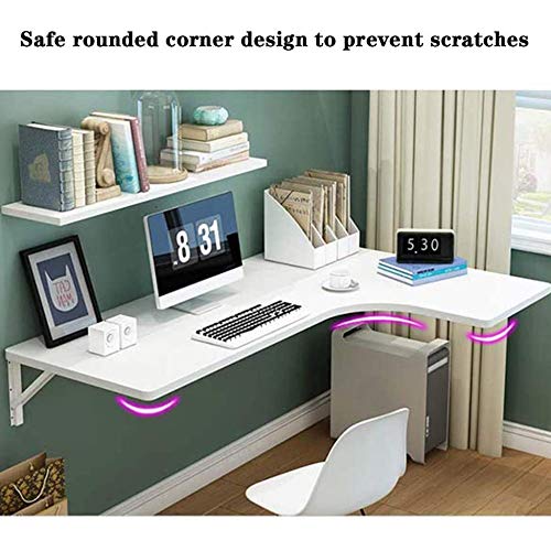 Table murale pliante d'angle bureau ordinateur L 2 étagères - 5