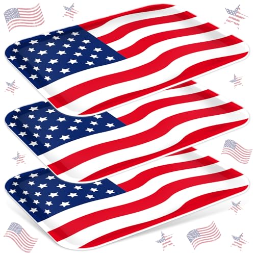 JarThenaAMCS 3Pcs Patriotic Serving Trays 250th Anniversary USA Flag Melamine Platter 13 x 10 Inch Red Blue White 4th of July Serving Dishes for Independence Day Veterans Day Party Decor