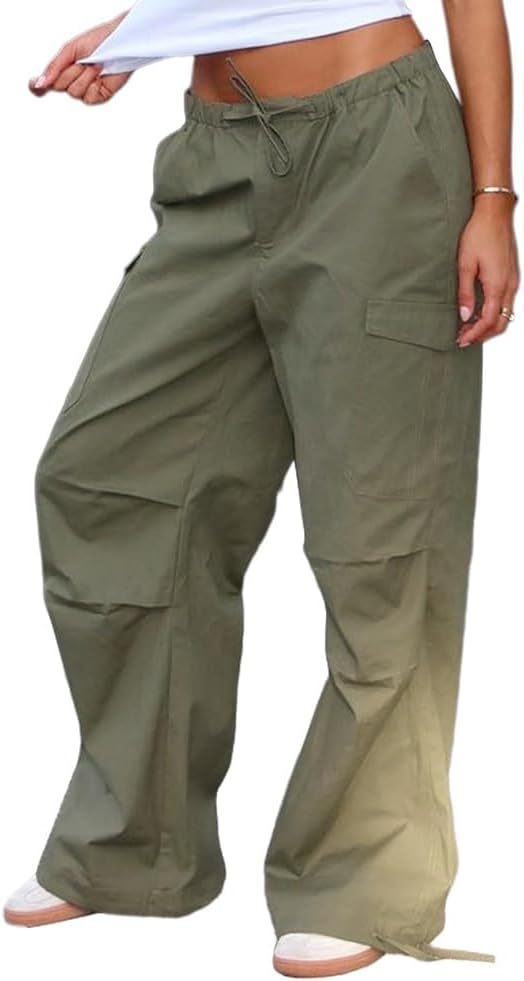 Women Cargo Pants Wide Leg Casual Baggy Parachute Pants Multi Pockets Y2K Straight Trousers - Image 2
