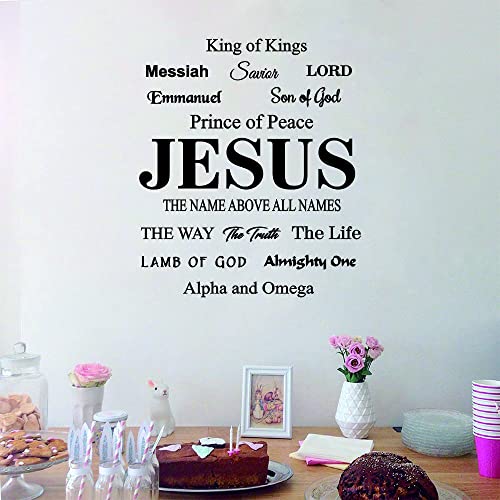 Anfrjji Jesus Wall Sticker Religious Quotes Wall Art Lord Religion Lettering Wall Decal (Son Of God~Savior~Emmanuel~Lamb Of God~Alpha And Omega~Kiing Of Kings) For Living Room Home Decor Effect Size:22"X20"Inch (Black-Jwh277-Jesus) #TOP6